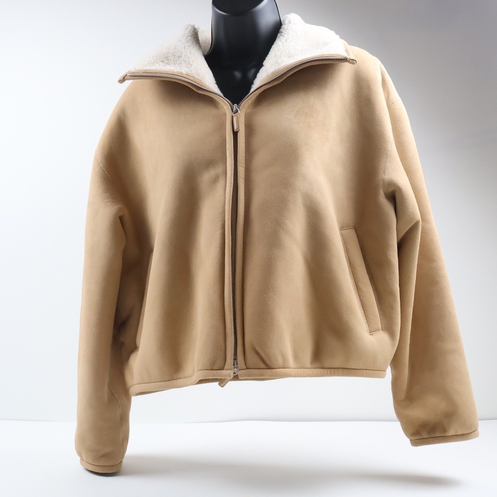 James Perse Shearling Bomber Jacket WSHA2711 Tan Solid 2 100% Shearling NEW